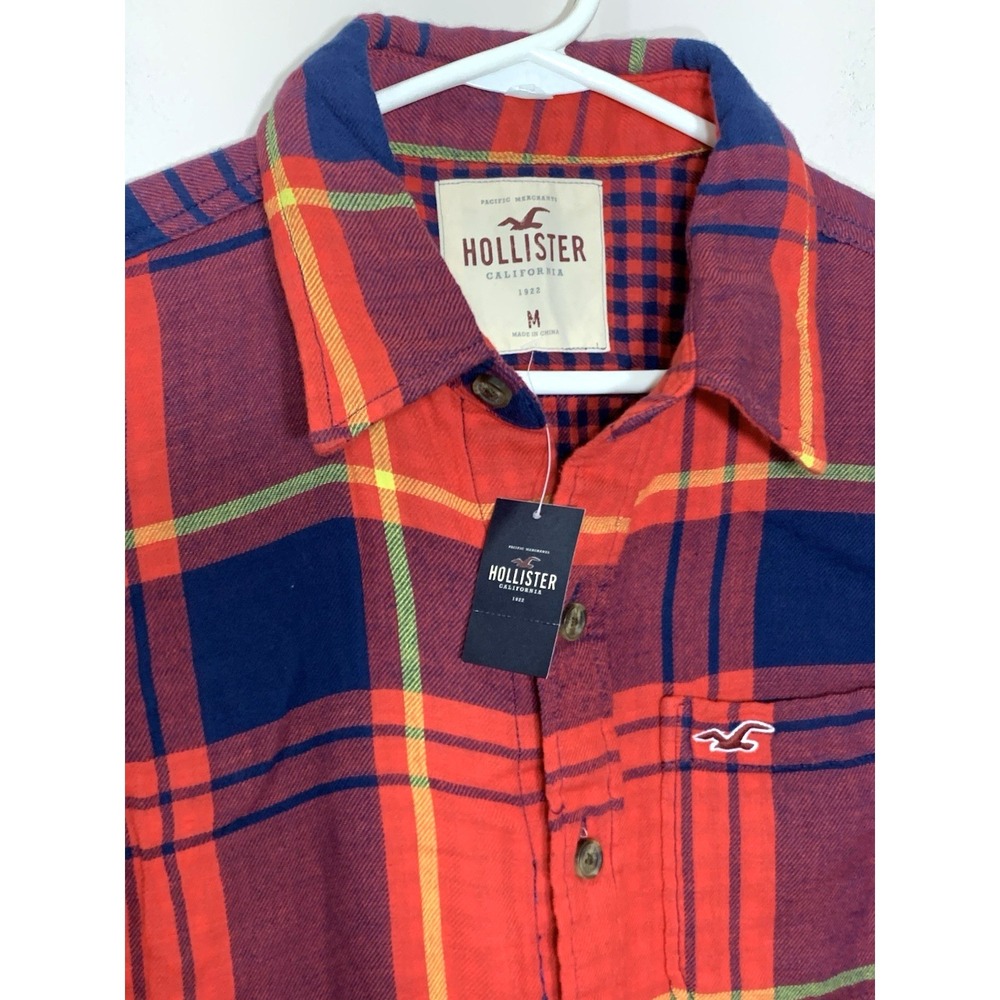 NEW Hollister Flannel Shirt Womens M Red 100% Cotton w/Tag Double weight